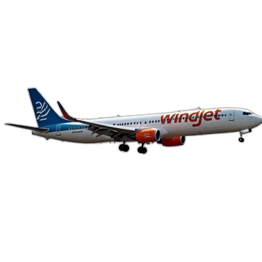 3d render, white, orange, jetliner, word, windjet, side, flying transparent PNG cut-out