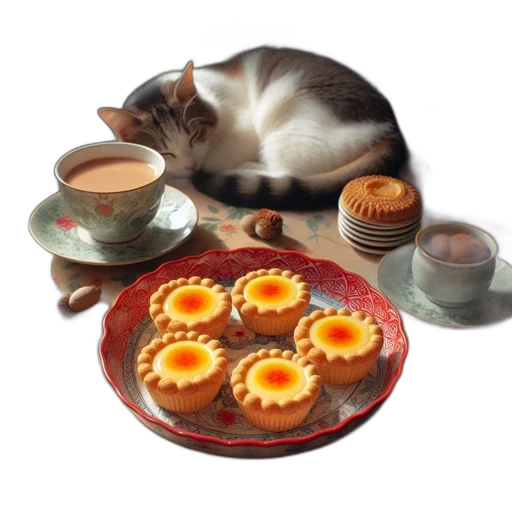 food, photorealistic, intimate, room, features, cat, asleep, couch transparent PNG cut-out