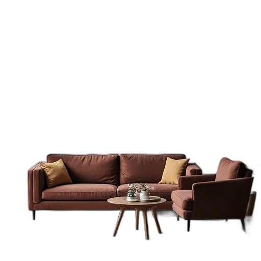 furniture, 3d render, photorealistic, concept art, earth tones, dark, office, space transparent PNG cut-out