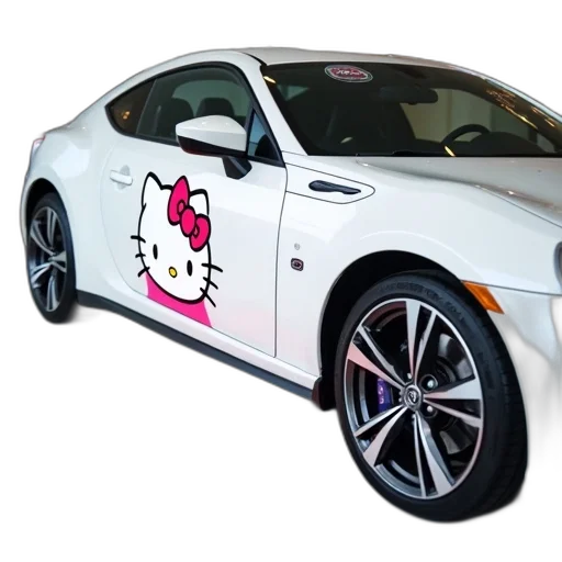 car, cartoon, concept art, white, hello, kitty, design, side transparent PNG cut-out