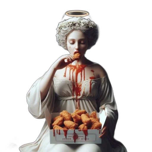 food, concept art, photorealistic, pixel art, angelic, figure, wings, wearing transparent PNG cut-out