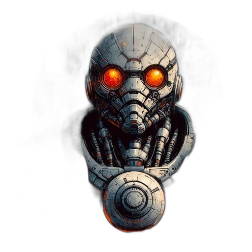 robot, mask, face, creature, concept art, pixel art, comic book art, 3d render transparent PNG cut-out