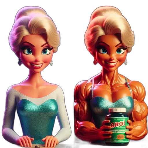 3d render, concept art, cartoon, comic book art, comparison, two, characters, slim transparent PNG cut-out