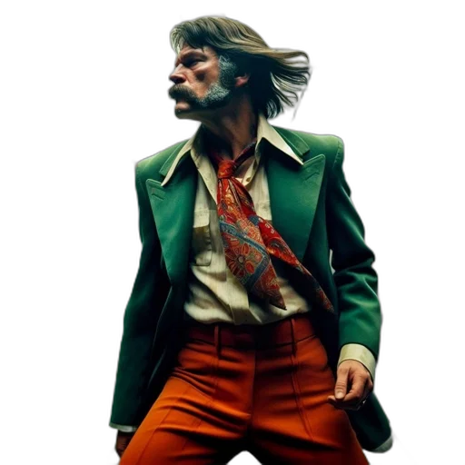 jacket, concept art, green, man, distinctive, mustache, hairstyle, dancing transparent PNG cut-out