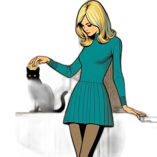 dress, cartoon, concept art, comic book art, fantasy art, monochrome, dark, inside transparent PNG cut-out
