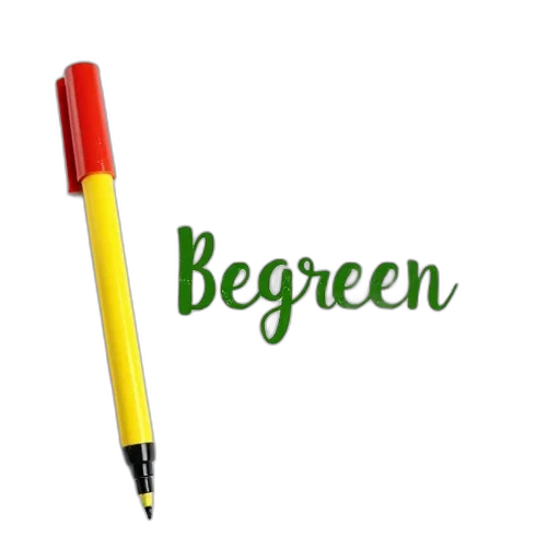 3d render, photorealistic, green, yellow, marker, red, cap, placed transparent PNG cut-out