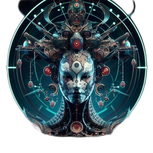 mask, jewelry, robot, face, cyberpunk, concept art, fantasy art, pixel art transparent PNG cut-out