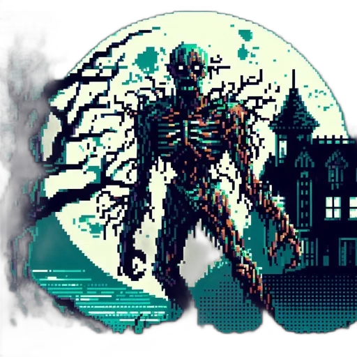 creature, pixel art, concept art, comic book art, fantasy art, fog, dark, blue transparent PNG cut-out