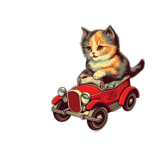 car, animal, pixel art, concept art, watercolor, photorealistic, calico, cat transparent PNG cut-out