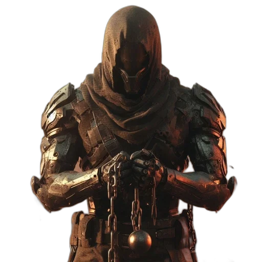 weapon, mask, sword, robot, concept art, 3d render, fantasy art, golden transparent PNG cut-out