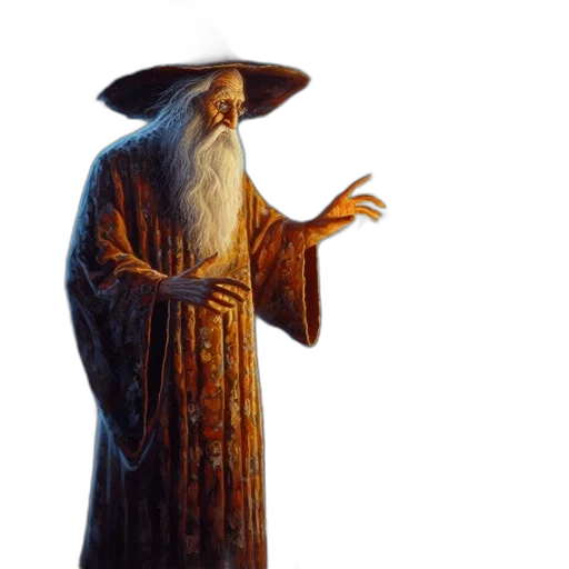 hat, staff, sword, fantasy art, photorealistic, concept art, 3d render, elderly transparent PNG cut-out