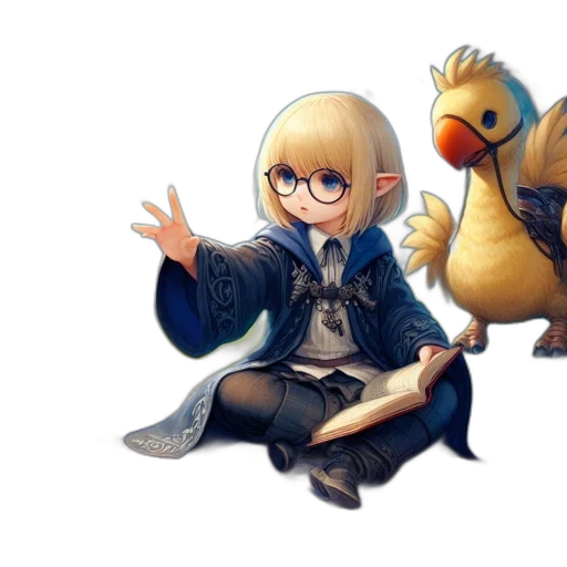 concept art, fantasy art, pixel art, anime, blue, apprentice, wizard, mage transparent PNG cut-out