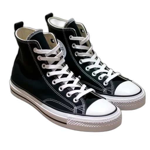 shoes, photorealistic, 3d render, monochrome, pair, black, high-top, sneakers transparent PNG cut-out