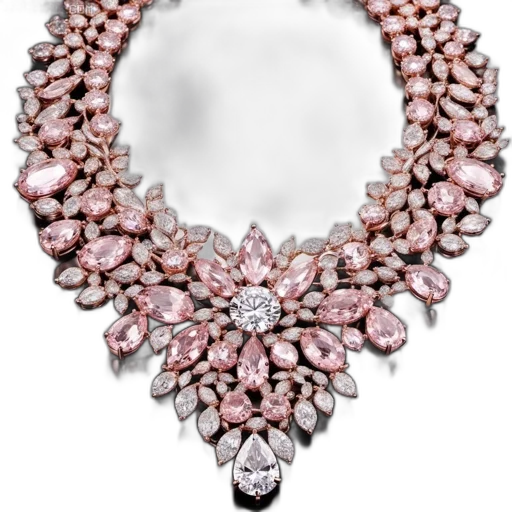 jewelry, crown, luxurious, necklace, cascading, pink, gemstones, forms transparent PNG cut-out