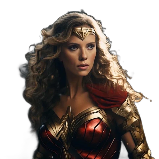 crown, comic book art, concept art, photorealistic, fantasy art, scarlett, johansson, wonder transparent PNG cut-out