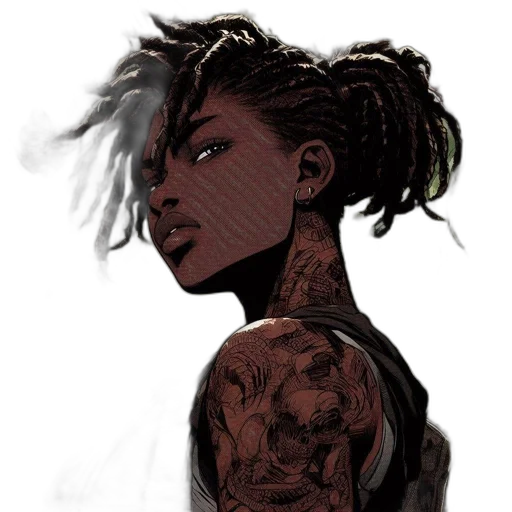 face, hair, crown, jewelry, comic book art, concept art, cyberpunk, photorealistic transparent PNG cut-out