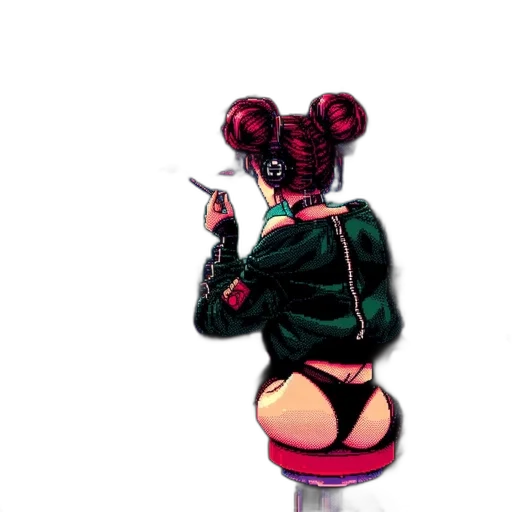jacket, weapon, staff, watercolor, concept art, pixel art, cartoon, neon lights transparent PNG cut-out