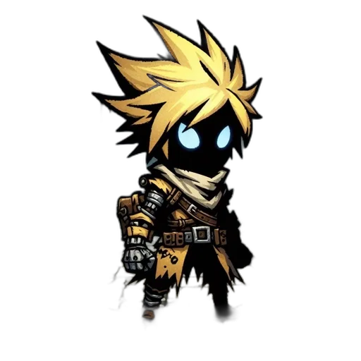 mask, staff, jacket, pixel art, concept art, comic book art, fantasy art, dark transparent PNG cut-out