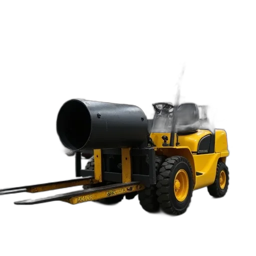 weapon, staff, robot, 3d render, concept art, yellow, forklift, parked transparent PNG cut-out