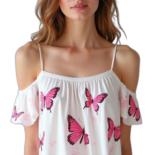 dress, white, pink, butterfly transparent PNG cut-out