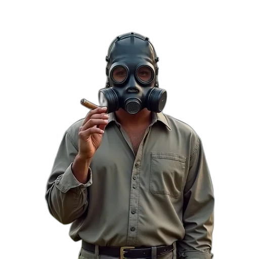 mask, jacket, face, weapon, concept art, photorealistic, man, wearing transparent PNG cut-out