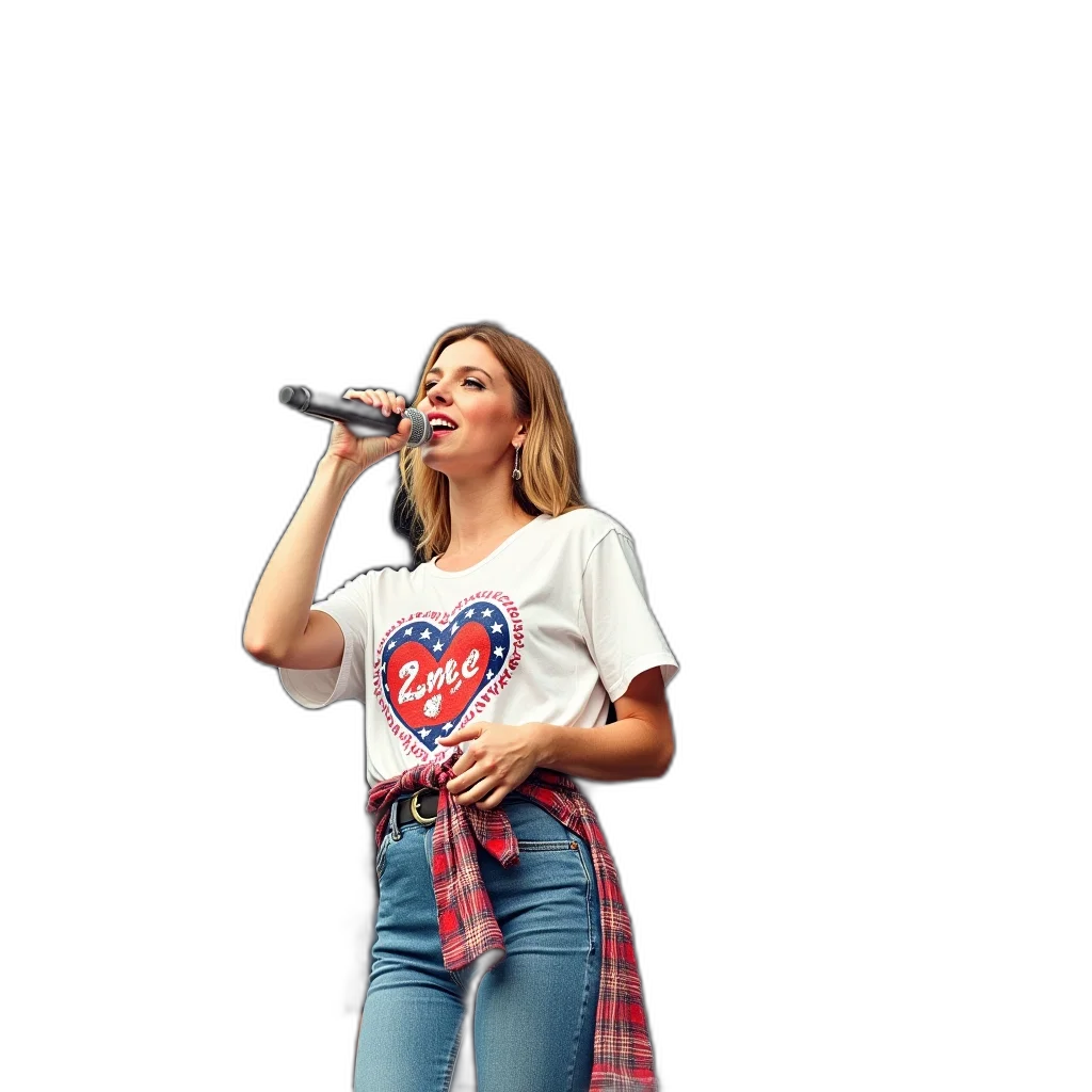 jacket, staff, female, singer, performing, stage, wearing, white transparent PNG cut-out