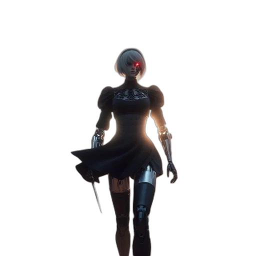 dress, robot, staff, mask, concept art, 3d render, cyberpunk, comic book art transparent PNG cut-out