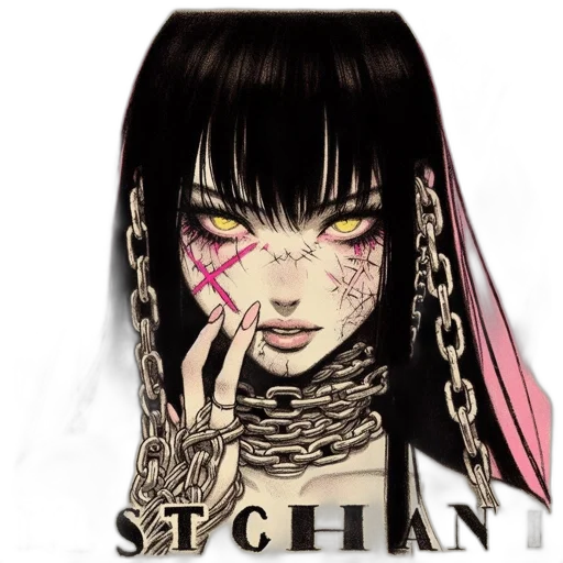 jewelry, cyberpunk, anime, fantasy art, comic book art, intense, portrait, woman transparent PNG cut-out