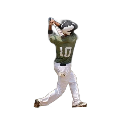 staff, weapon, baseball, player, green, shirt, number, swinging transparent PNG cut-out