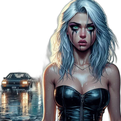 comic book art, fantasy art, concept art, cyberpunk, neon lights, underwater, night, dark transparent PNG cut-out