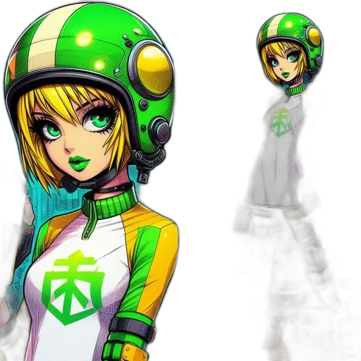 robot, concept art, 3d render, anime, comic book art, outer space, green, neon transparent PNG cut-out