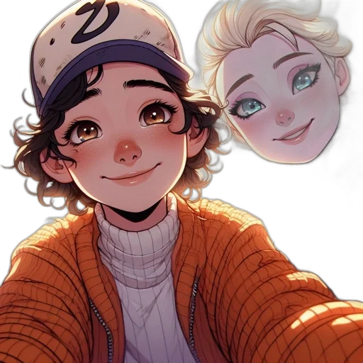 face, hat, jacket, comic book art, cartoon, anime, watercolor, underwater transparent PNG cut-out