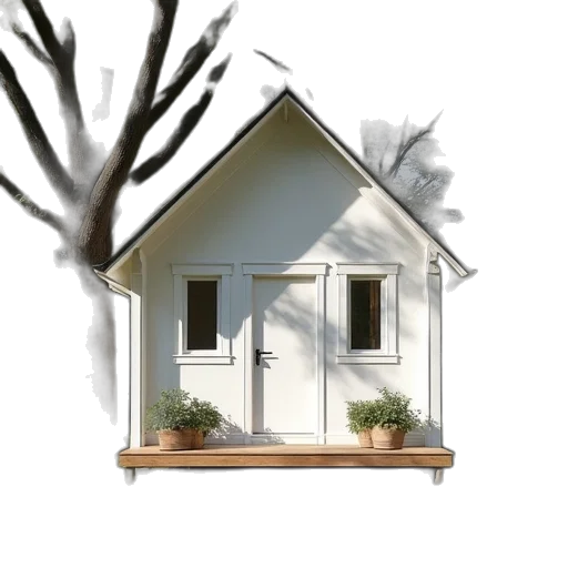 building, furniture, tree, 3d render, photorealistic, concept art, tiny, white transparent PNG cut-out