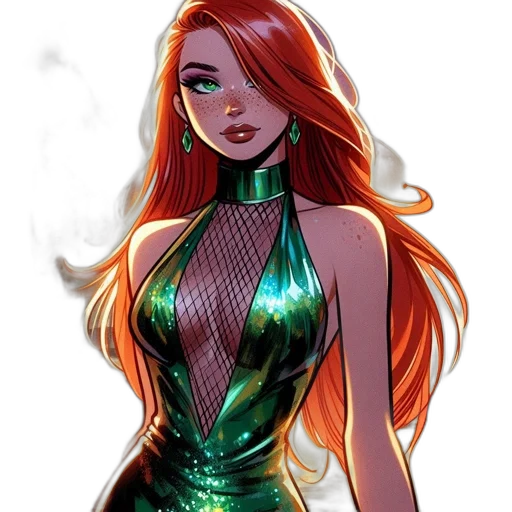 dress, comic book art, concept art, fantasy art, cartoon, fire, green, neon transparent PNG cut-out