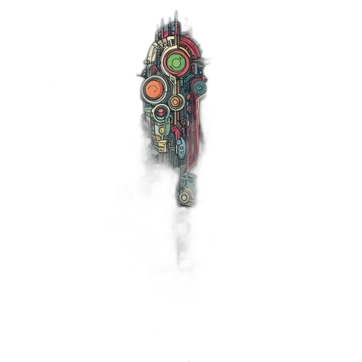 sword, robot, dragon, staff, concept art, fantasy art, 3d render, watercolor transparent PNG cut-out
