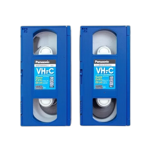 blue, two, identical, panasonic, vhs-c, tapes, placed, side transparent PNG cut-out