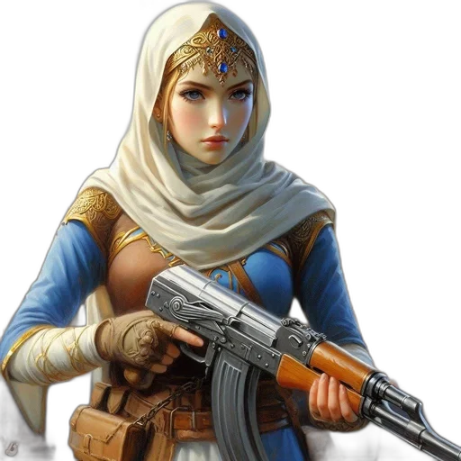 weapon, staff, concept art, fantasy art, pixel art, comic book art, woman, donning transparent PNG cut-out