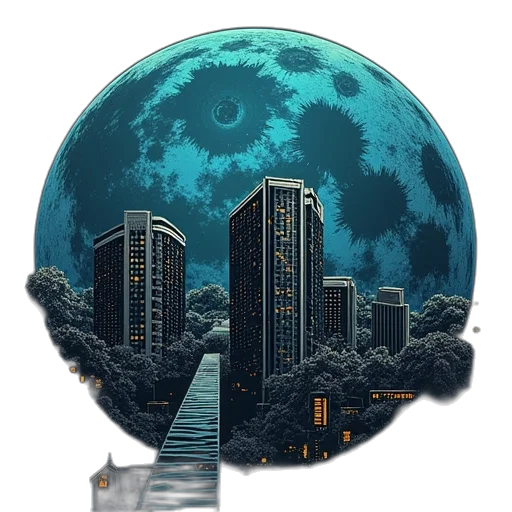 robot, building, pixel art, concept art, fantasy art, anime, outer space, night transparent PNG cut-out