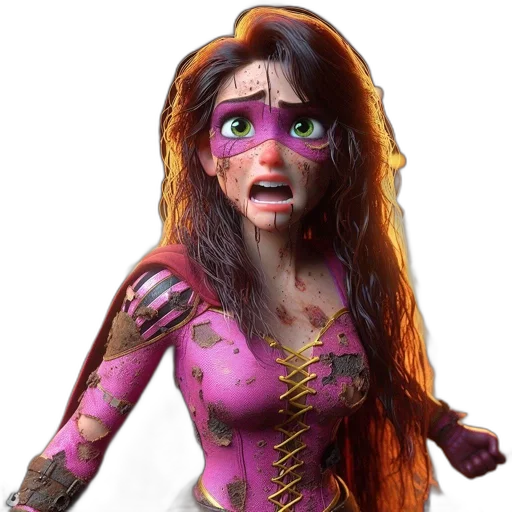 concept art, 3d render, fantasy art, comic book art, animated, female, character, wears transparent PNG cut-out