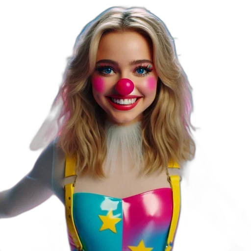 mask, face, cartoon, concept art, photorealistic, young, woman, clown transparent PNG cut-out