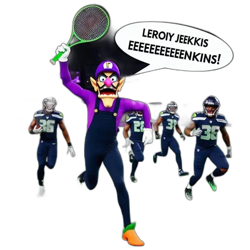 cartoon, football, stadium, scene, figure, resembling, waluigi, wears transparent PNG cut-out