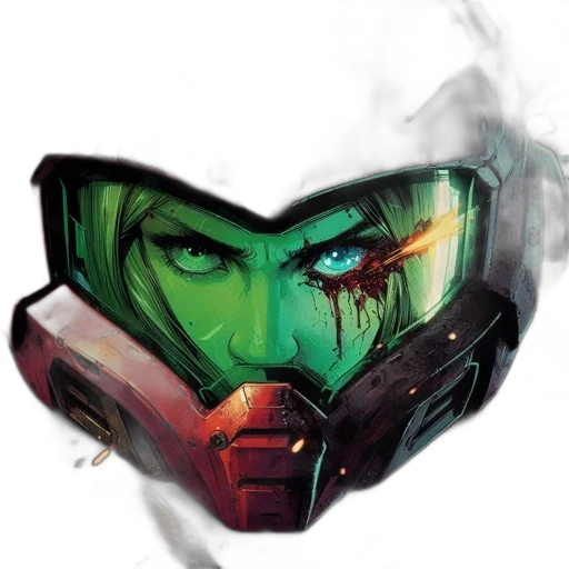 mask, face, robot, concept art, comic book art, cyberpunk, watercolor, green transparent PNG cut-out