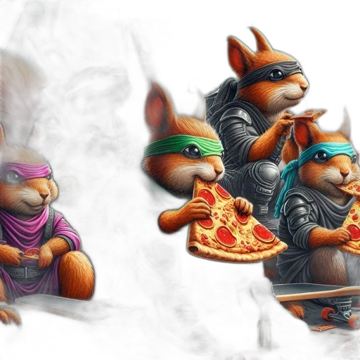 concept art, 3d render, fantasy art, comic book art, colorful, anthropomorphic, squirrels, clad transparent PNG cut-out