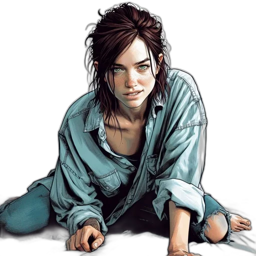 jacket, comic book art, photorealistic, concept art, cartoon, blue, female, character transparent PNG cut-out