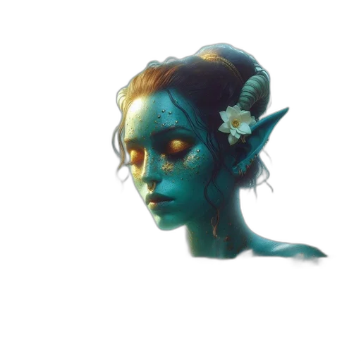 face, staff, flower, mask, fantasy art, concept art, watercolor, photorealistic transparent PNG cut-out