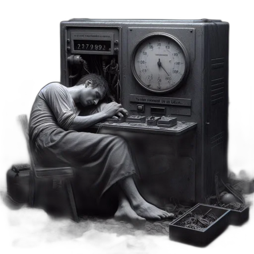 furniture, photorealistic, concept art, cyberpunk, pixel art, image, depicts, exhausted transparent PNG cut-out