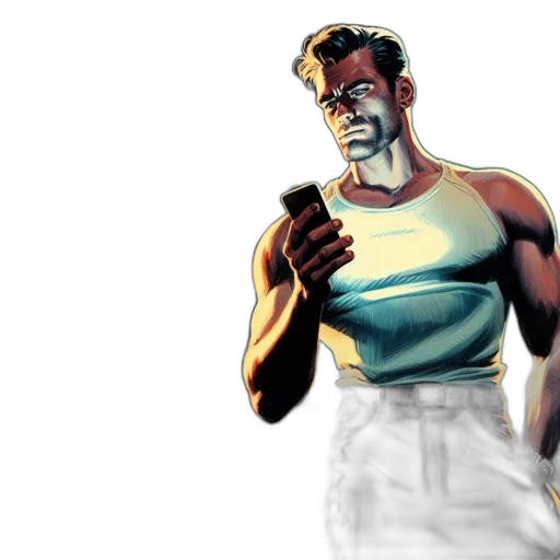 comic book art, concept art, cartoon, cyberpunk, night, determined, man, stands transparent PNG cut-out
