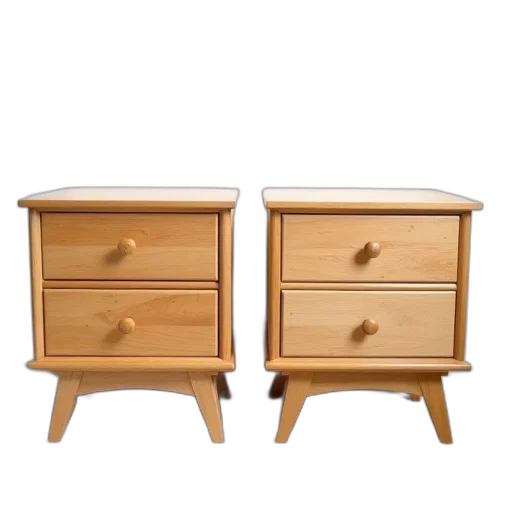 furniture, 3d render, photorealistic, earth tones, pair, identical, wooden, nightstands transparent PNG cut-out