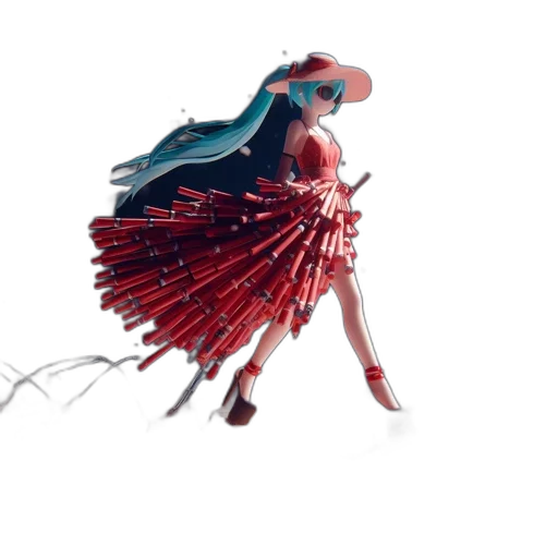 dress, hair, weapon, umbrella, concept art, 3d render, cyberpunk, comic book art transparent PNG cut-out