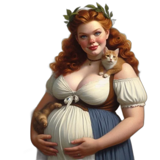 dress, photorealistic, concept art, fantasy art, oil painting, woman, red, hair transparent PNG cut-out